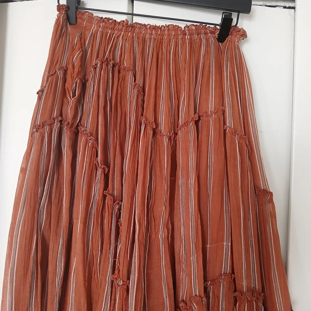 Free People One Asymmetrical Striped Midi Skirt S In Ember - Picture 3 of 5